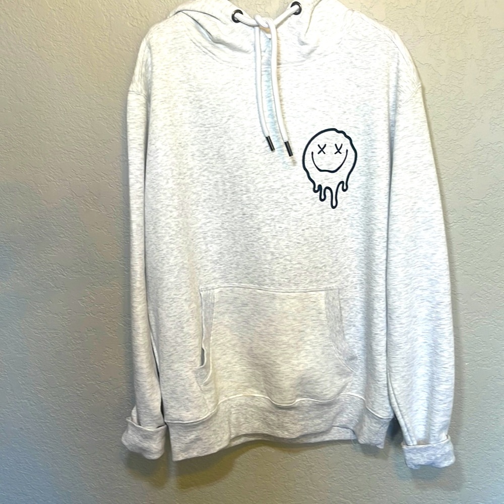 Gray hoodie with drip smiley face
